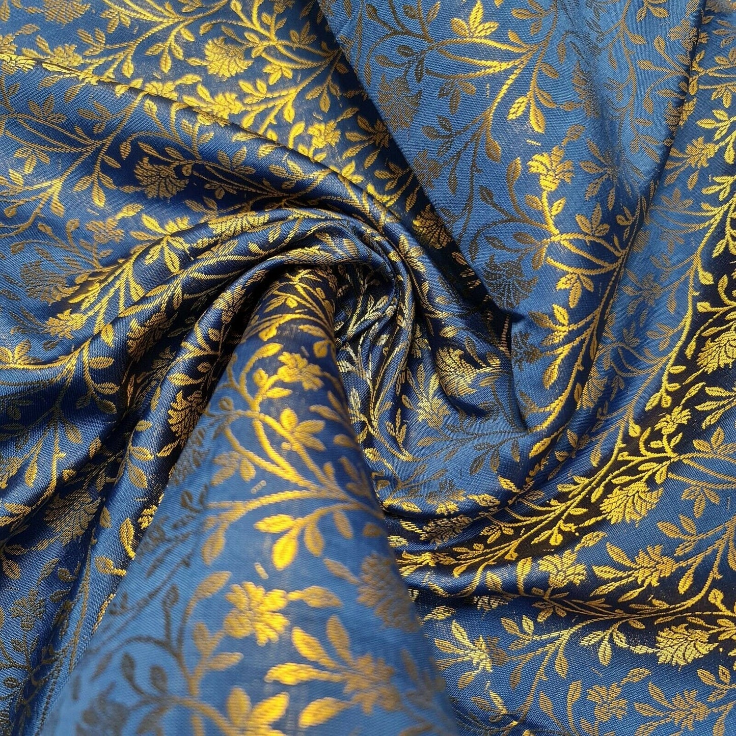 Floral Gold Metallic Indian Banaras Brocade Waistcoat, Dress & Curtain Fabric 44" Wide