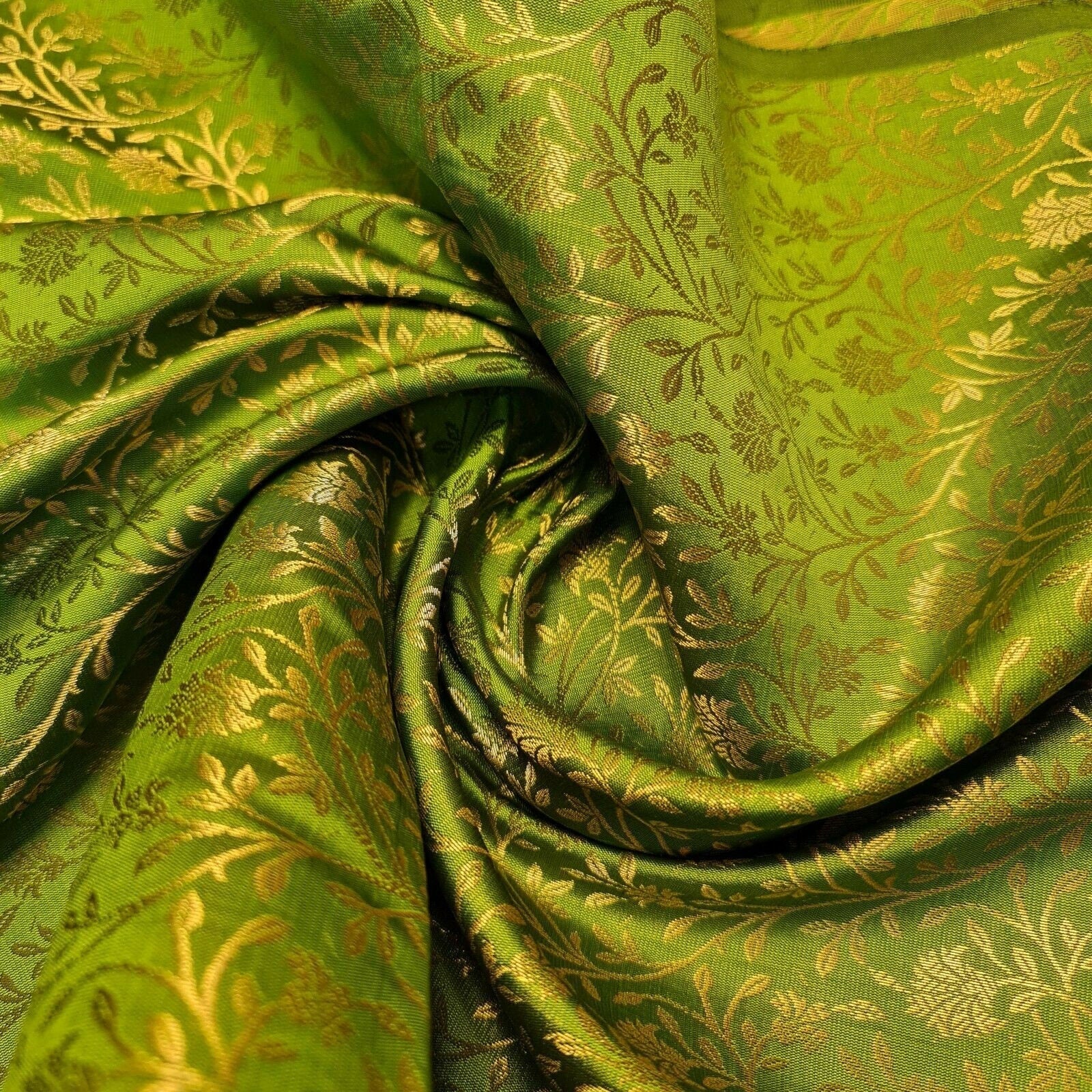 Floral Gold Metallic Indian Banaras Brocade Waistcoat, Dress & Curtain Fabric 44
