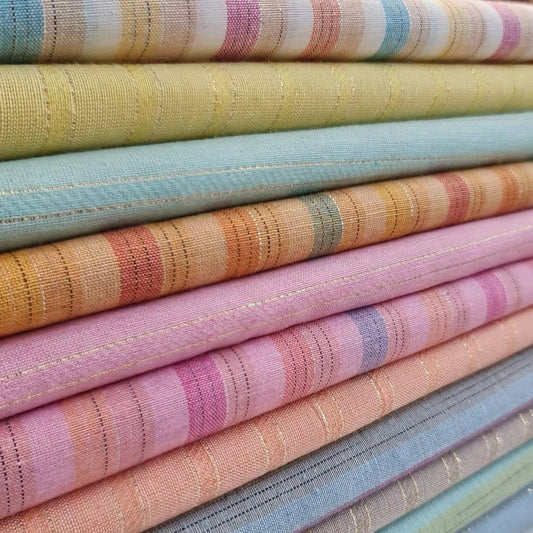 100% Cotton Linen Fabric Lurex Stripe Dress Craft Quilting Material 44" Wide By The  Meter