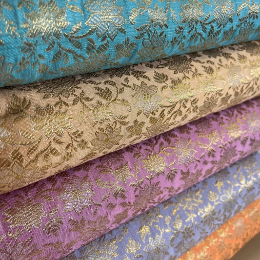 Pastel Metallic Floral Brocade Fabric – 44" (112 cm) Wide Dress, Craft & Costume Material – Sold by the Meter