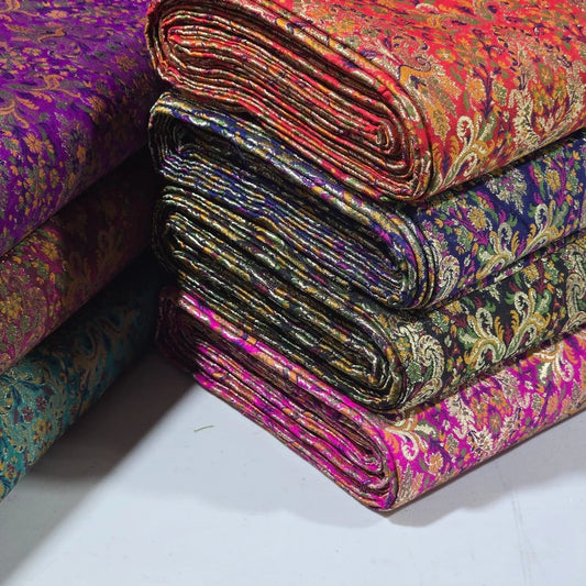 Royal Mughal Paisley Gold Jacquard Banaras Brocade Dress Craft Fabric 44" Wide By The Meter