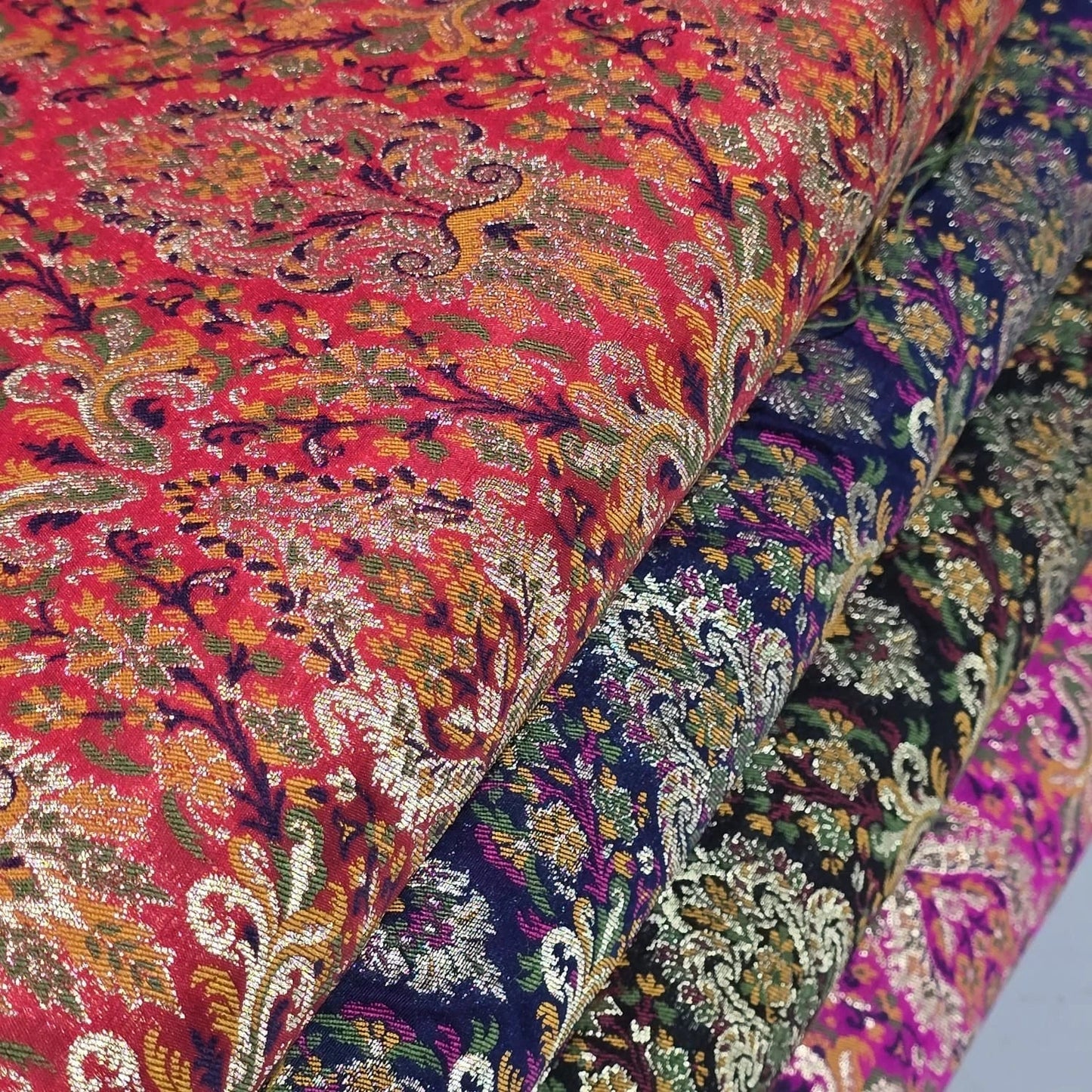 Royal Mughal Paisley Gold Jacquard Banaras Brocade Dress Craft Fabric 44" Wide By The Meter