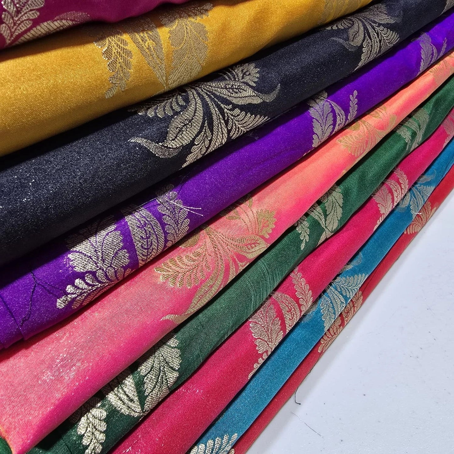 Floral Gold Jacquard Banaras Brocade Dress Craft Fabric 44" Wide By The Meter