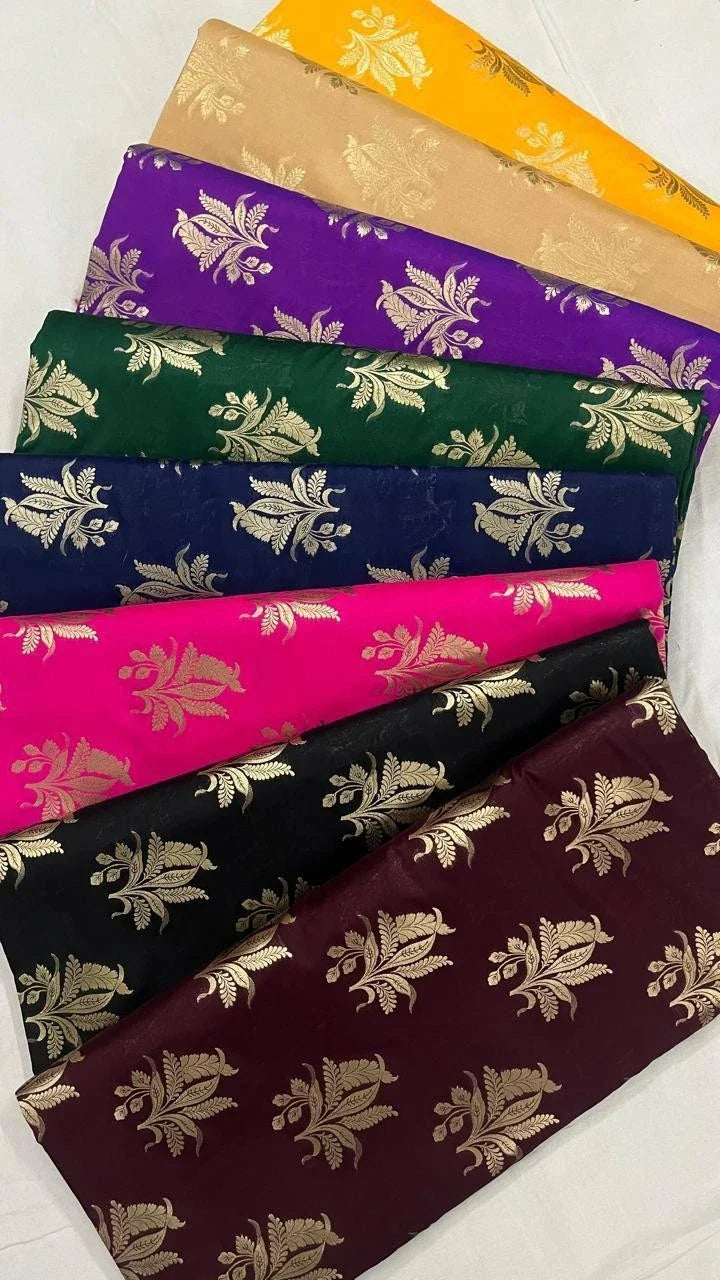 Floral Gold Jacquard Banaras Brocade Dress Craft Fabric 44" Wide By The Meter