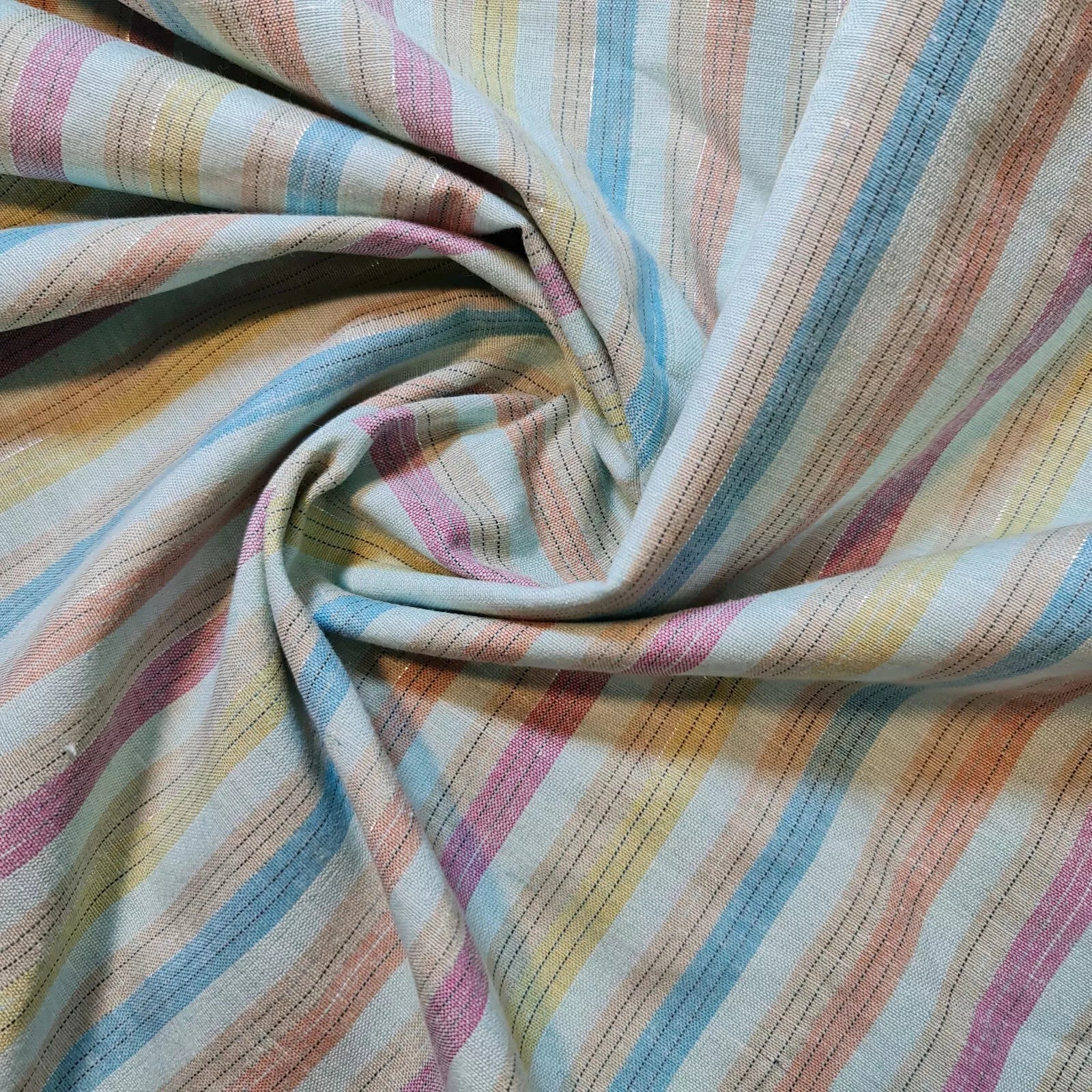100% Cotton Linen Fabric Lurex Stripe Dress Craft Quilting Material 44
