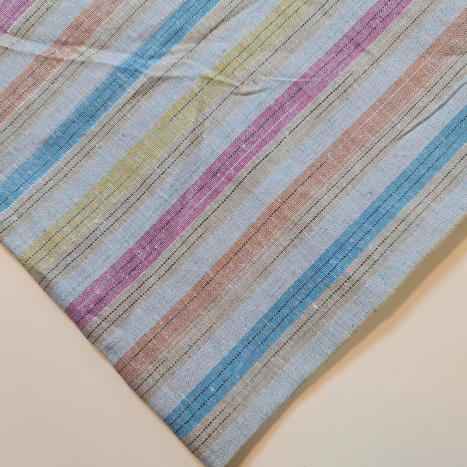 100% Cotton Linen Fabric Lurex Stripe Dress Craft Quilting Material 44