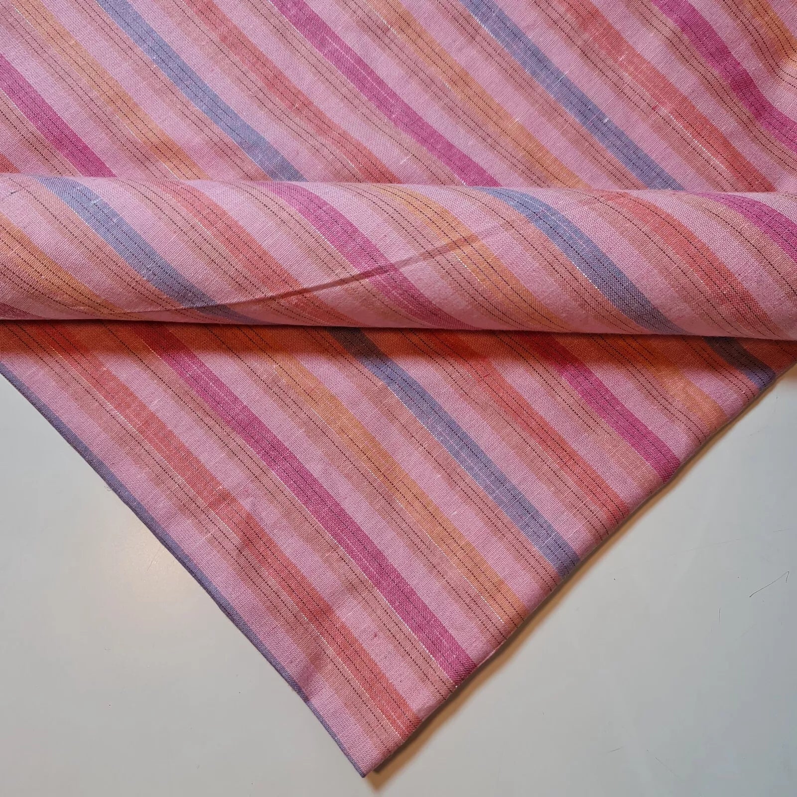 100% Cotton Linen Fabric Lurex Stripe Dress Craft Quilting Material 44