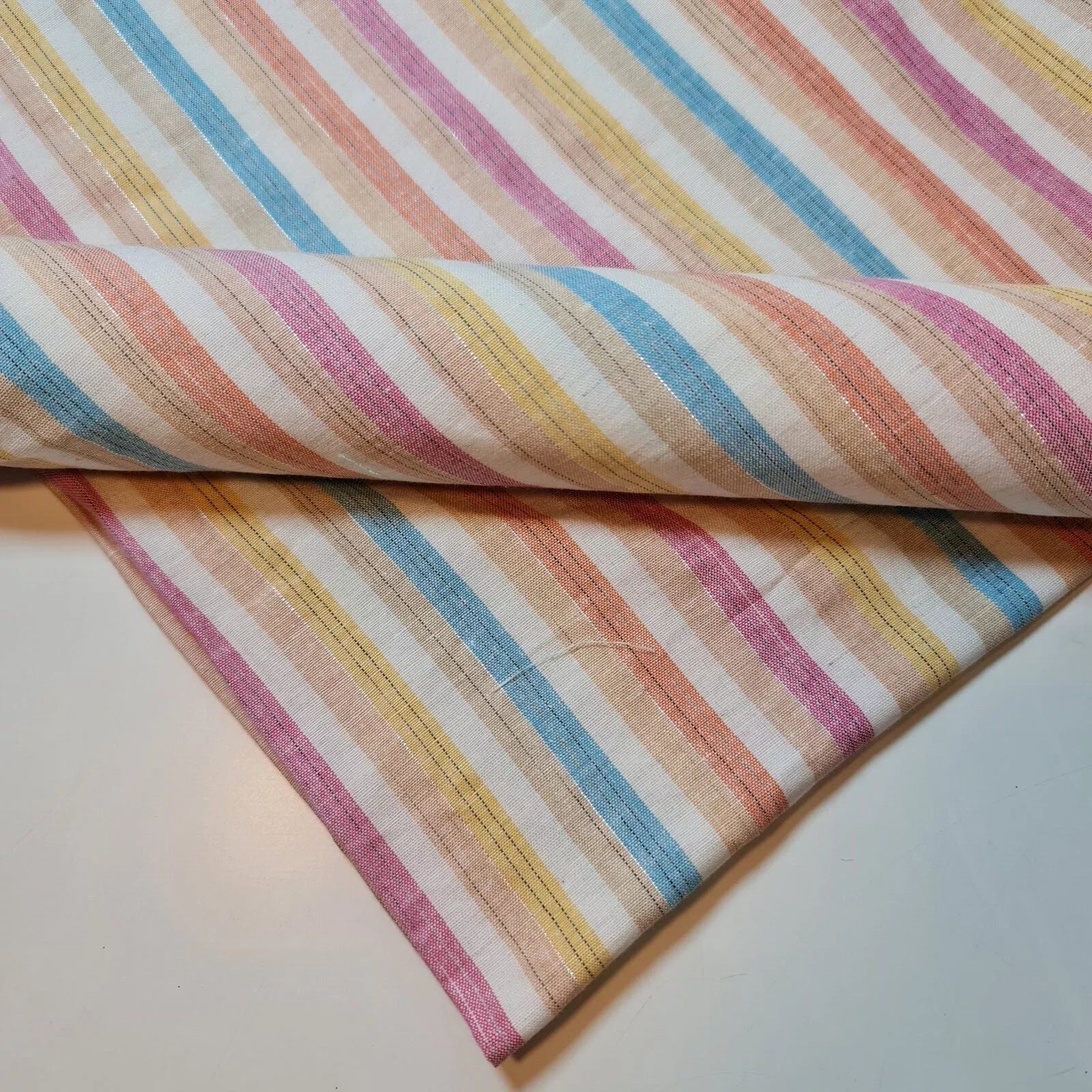 100% Cotton Linen Fabric Lurex Stripe Dress Craft Quilting Material 44