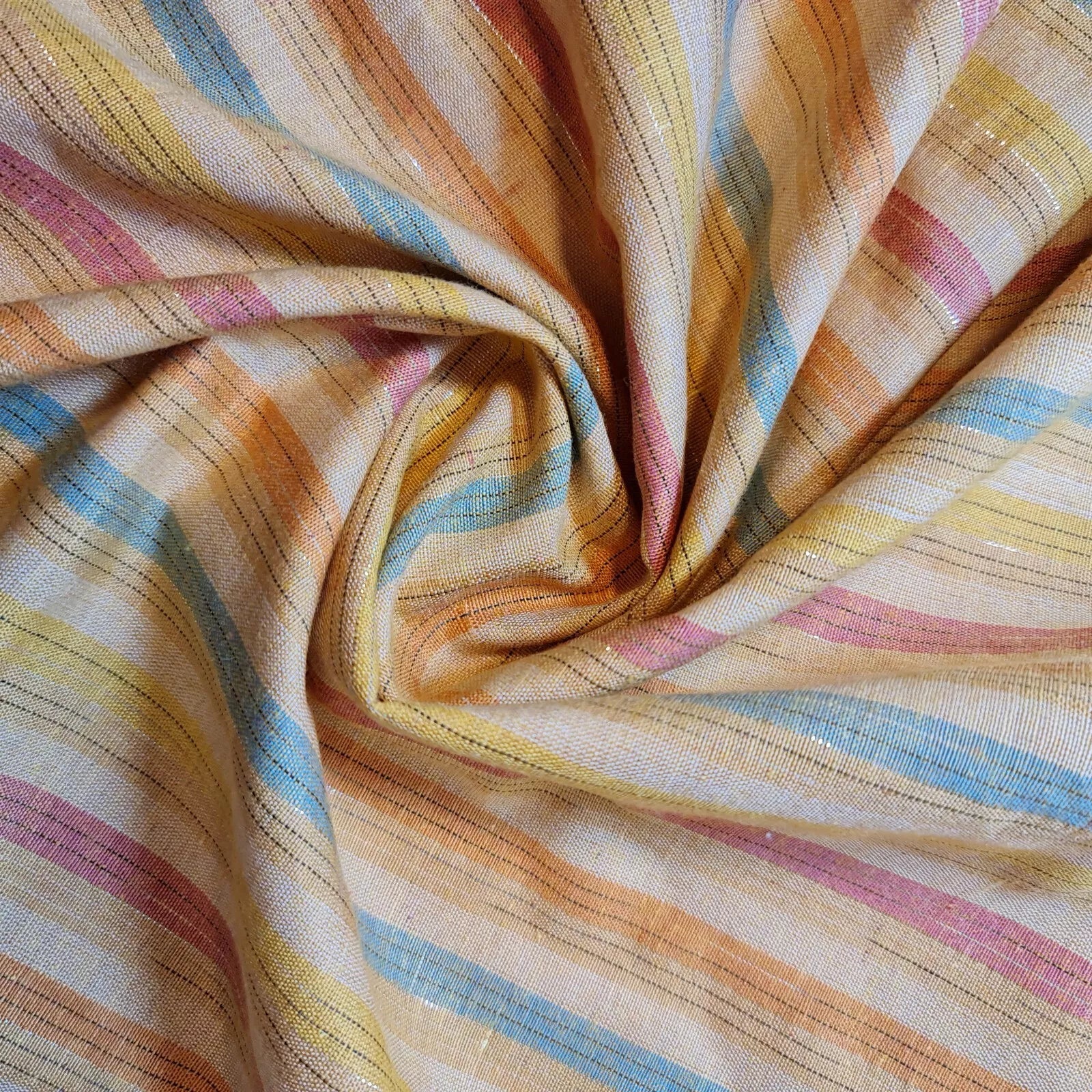 100% Cotton Linen Fabric Lurex Stripe Dress Craft Quilting Material 44