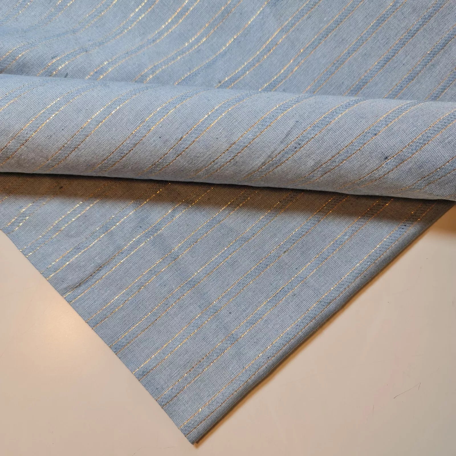100% Cotton Linen Fabric Lurex Stripe Dress Craft Quilting Material 44