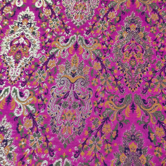 Royal Mughal Paisley Gold Jacquard Banaras Brocade Dress Craft Fabric 44" Wide By The Meter
