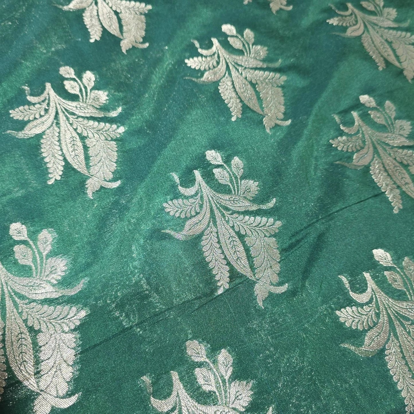 Floral Gold Jacquard Banaras Brocade Dress Craft Fabric 44" Wide By The Meter