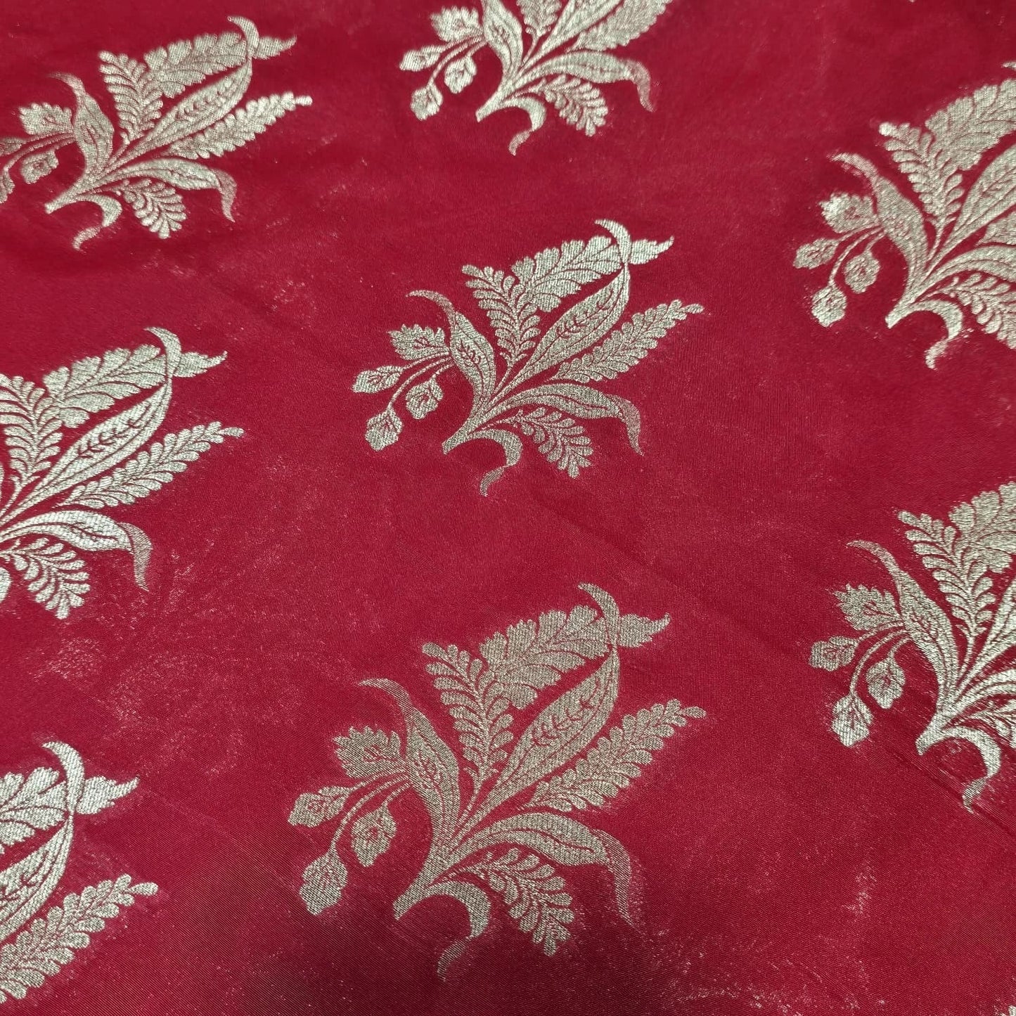 Floral Gold Jacquard Banaras Brocade Dress Craft Fabric 44" Wide By The Meter