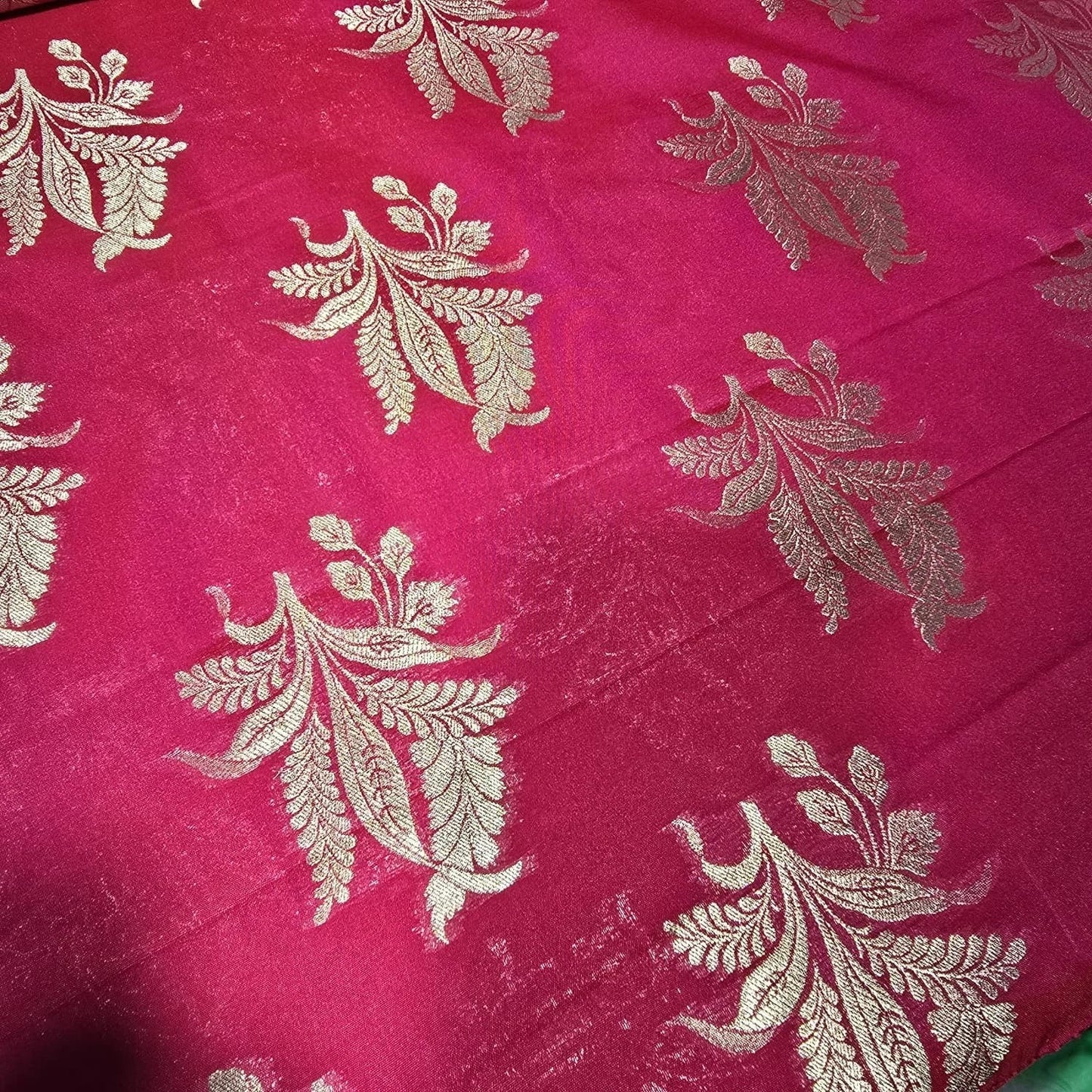 Floral Gold Jacquard Banaras Brocade Dress Craft Fabric 44" Wide By The Meter