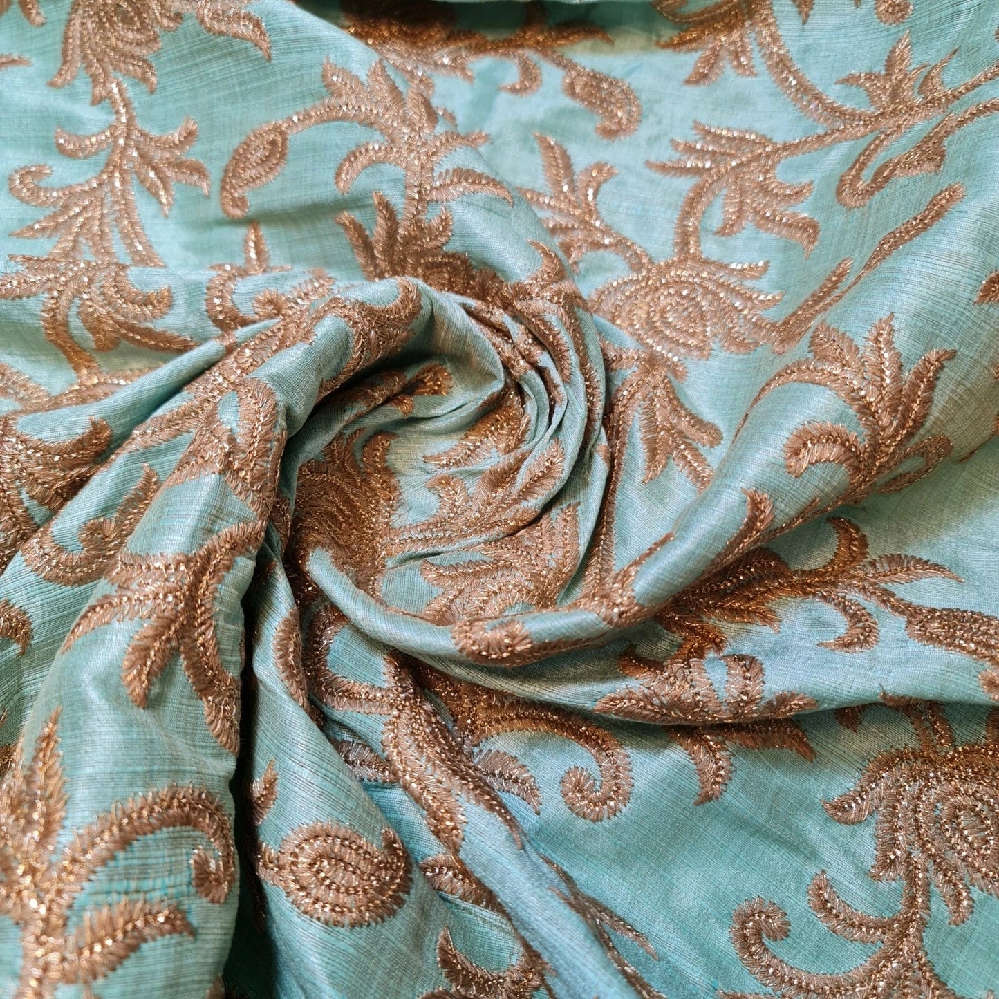 Luxury Faux Raw Silk Embroidered Fabric | Gold Floral Décor, Craft & Dressmaking Material 44" (112cm) Wide – Sold by the Metre