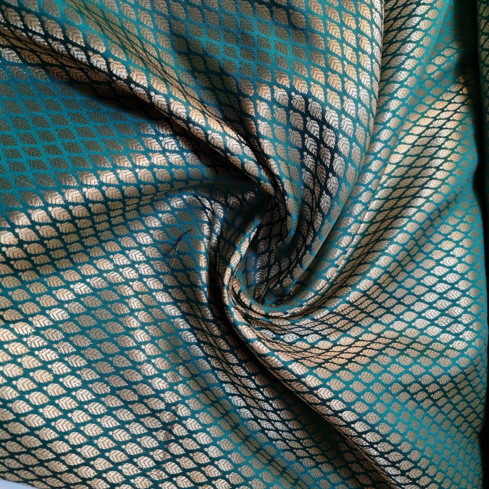 Ditsy Gold Leaf Print Brocade Fabric | 44