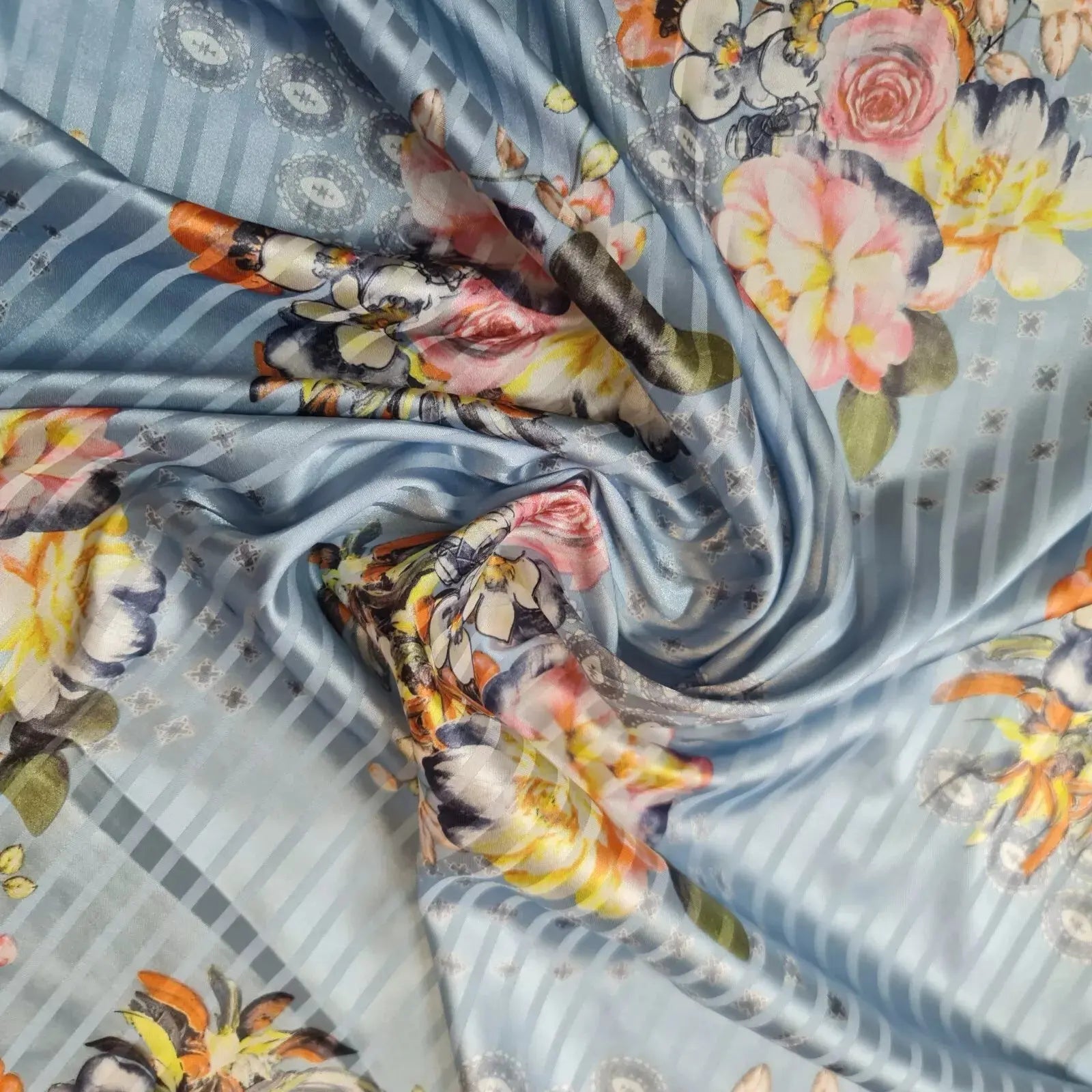 Floral Silk Satin Printed Fabric | 58" (147cm) Wide Soft Silky Dressmaking & Drape Material – Sold by the Metre