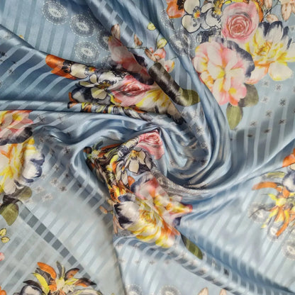 Floral Silk Satin Printed Fabric | 58" (147cm) Wide Soft Silky Dressmaking & Drape Material – Sold by the Metre