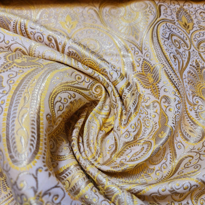 Ornamental Paisley Indian Banarasi Brocade Fabric | 44" (112cm) Wide Luxurious Decorative Jacquard Material – Sold by the Metre