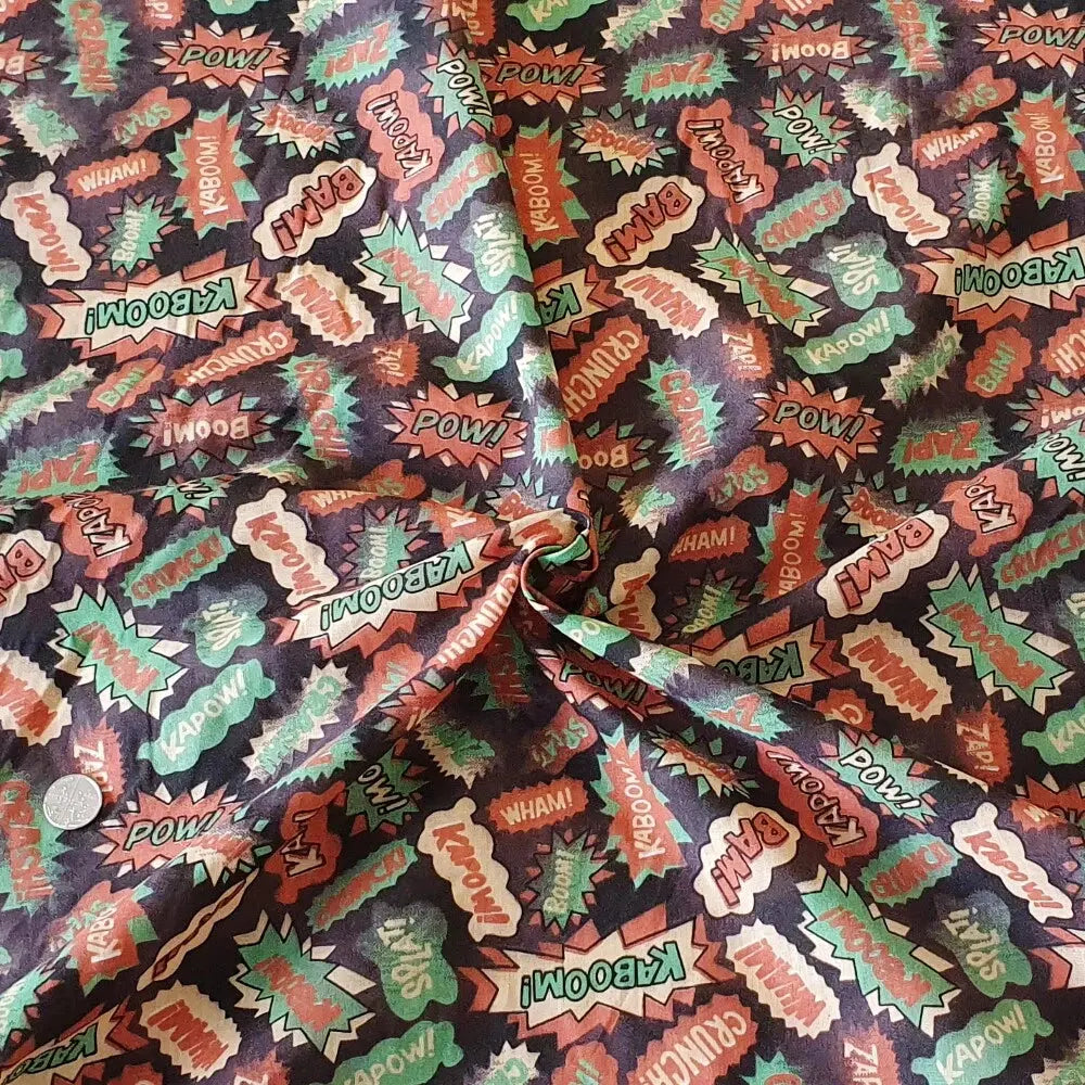 Superhero Comic POW Polycotton Fabric | 44" (112cm) Wide Kids Costume, Dressmaking & Craft Material – Sold by the Metre