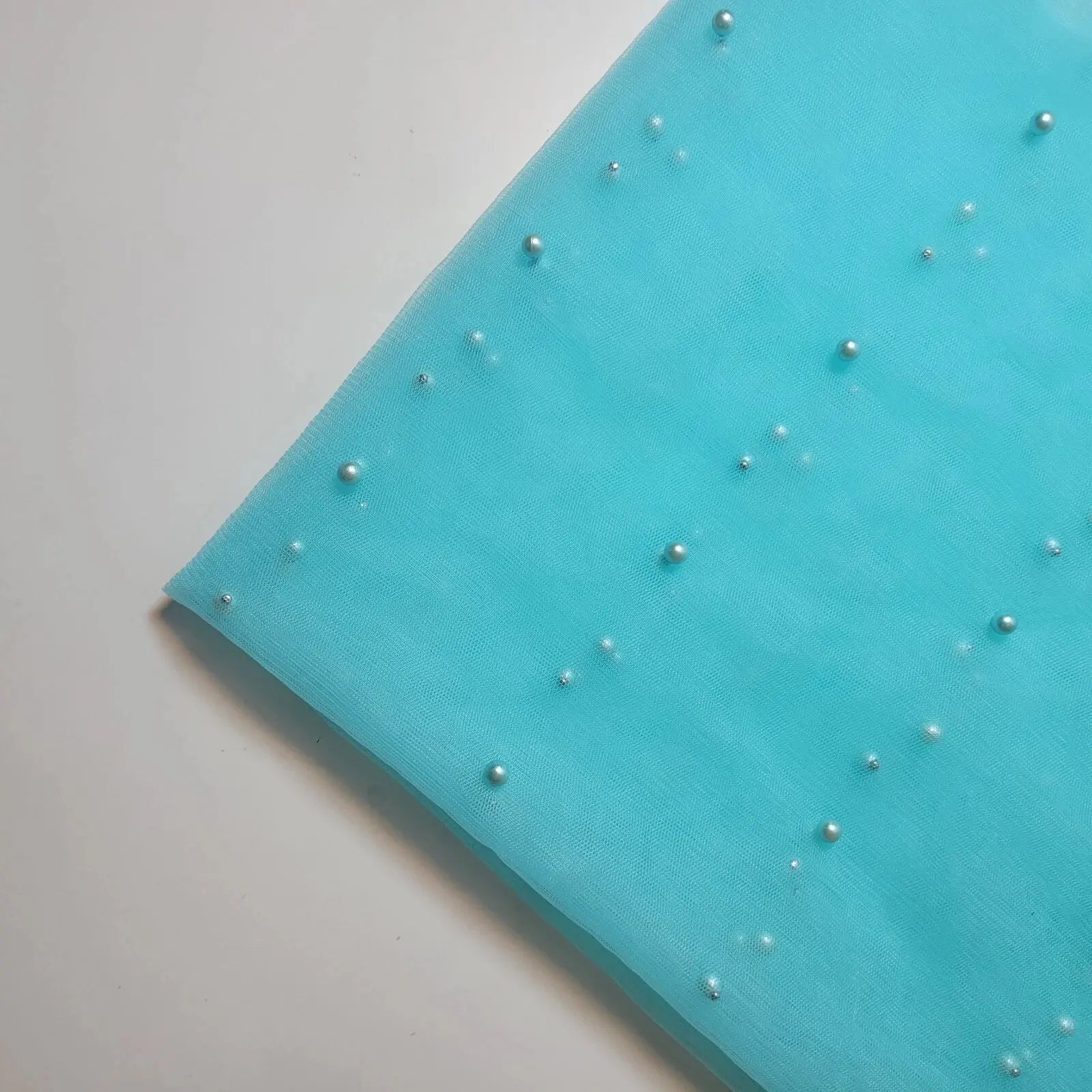 Tulle Beaded Pearl Lace Net Fabric | 58" (147cm) Wide Bridal Veil, Wedding Backdrop & Décor Material – Sold by the Metre
