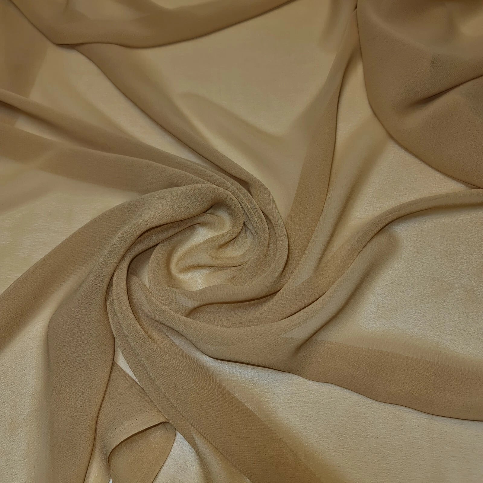 Chiffon Sheer Plain Soft Polyester Fabric – 44" Wide for Wedding, Dress & Craft – 30m Bolt/Roll  Beige Gold
