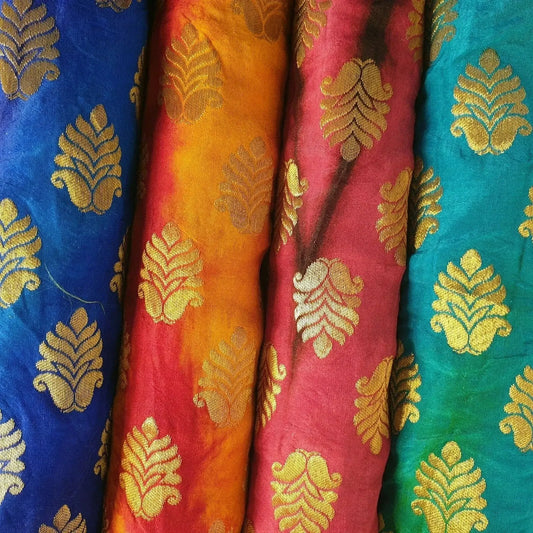 Royal Emblem Indian Vintage Tie Dye Jacquard Banarasi Brocade Fabric | 44" (112cm) Wide Dress & Craft Material – Sold by the Metre
