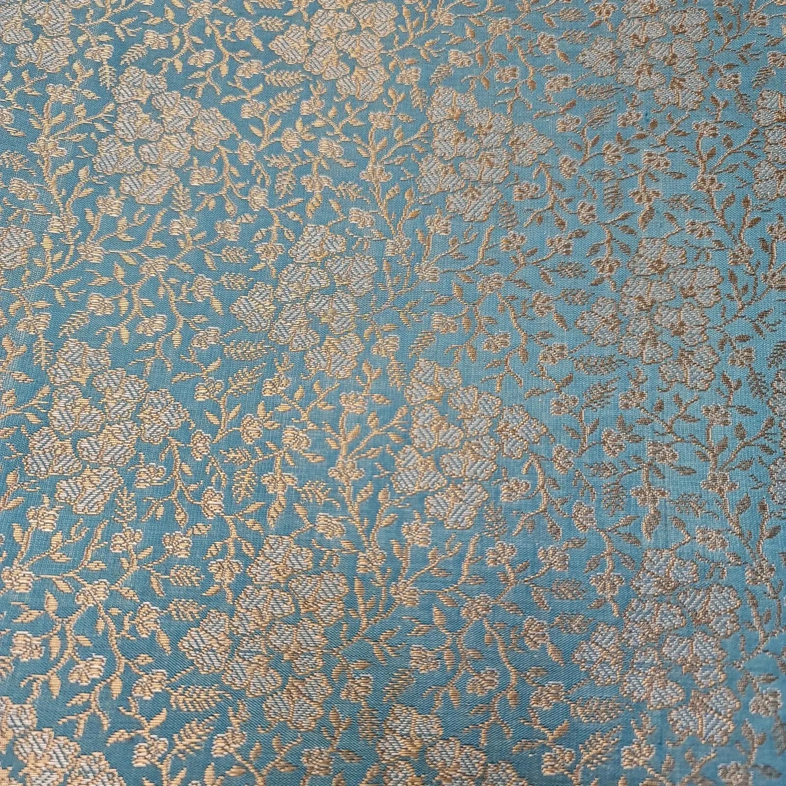 Ornamental Floral Pastels Indian Brocade Fabric | Gold Metallic Design 44" (112cm) Wide Dress, Craft & Décor Material – Sold by the Meter