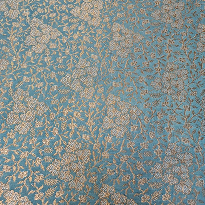 Ornamental Floral Pastels Indian Brocade Fabric | Gold Metallic Design 44" (112cm) Wide Dress, Craft & Décor Material – Sold by the Meter