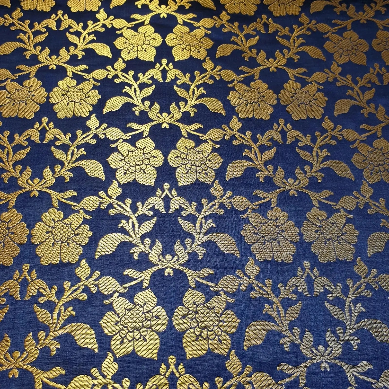 Indian Banarasi Brocade Fabric | Ornamental Floral Gold Metallic Design 44" (112cm) Wide Dress, Craft & Décor Material – Sold by the Meter