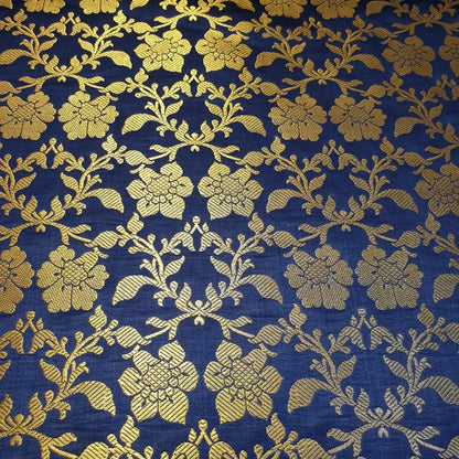 Indian Banarasi Brocade Fabric | Ornamental Floral Gold Metallic Design 44" (112cm) Wide Dress, Craft & Décor Material – Sold by the Meter