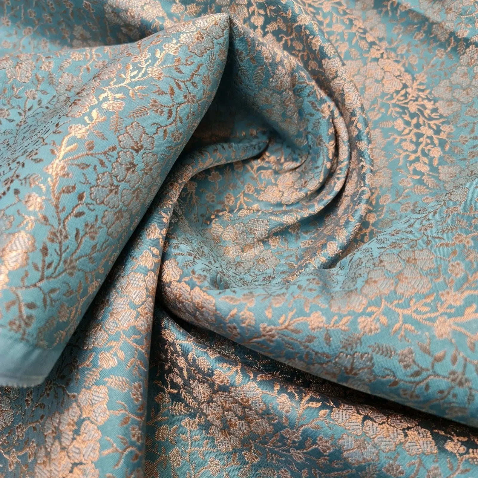 Ornamental Floral Fabric – Indian Gold Metallic Brocade 44" (112cm) Wide, Sold by the Meter