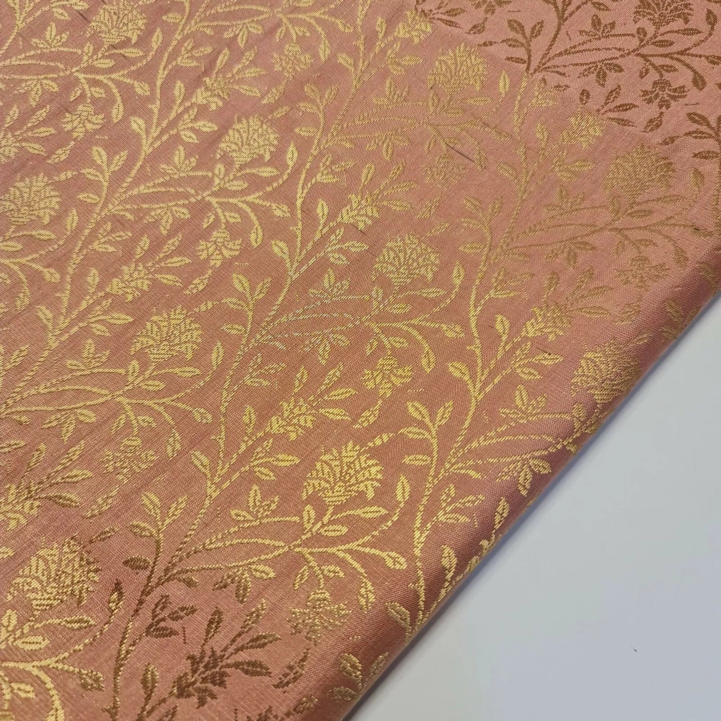 Floral Gold Metallic Indian Banaras Brocade Fabric | 44" (112cm) Wide Waistcoat, Dressmaking & Curtain Material – Sold by the Meter