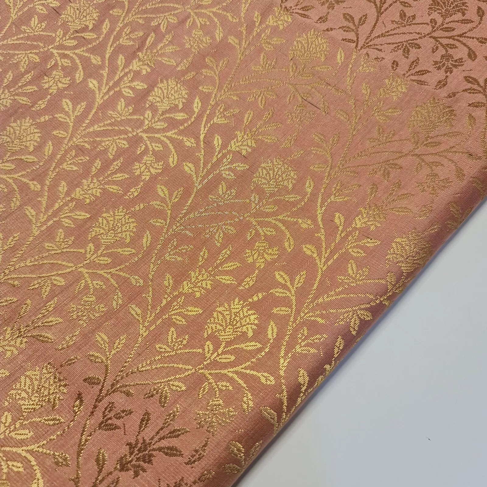 Floral Gold Metallic Indian Banaras Brocade Fabric | 44" (112cm) Wide Waistcoat, Dressmaking & Curtain Material – Sold by the Meter