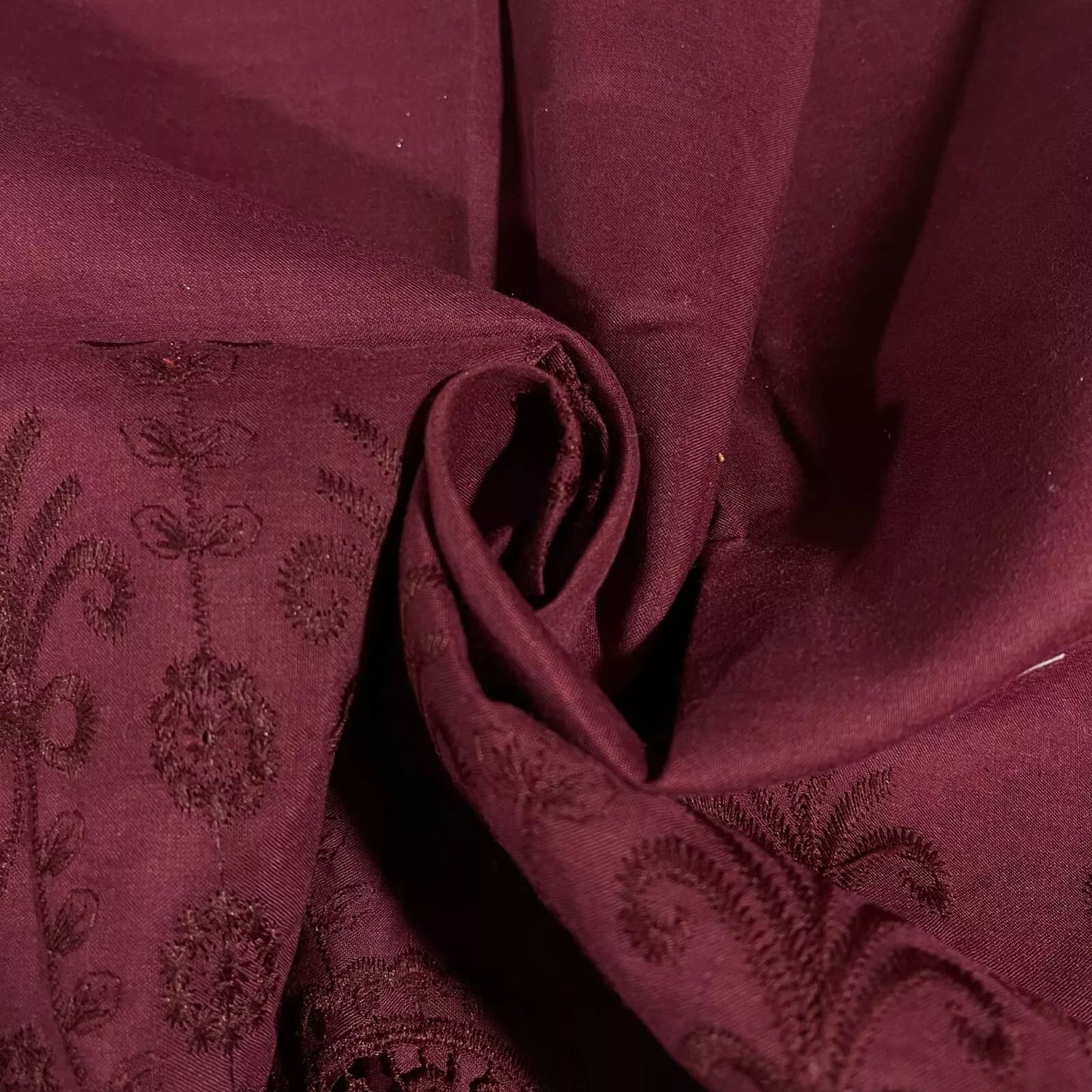 Cotton Floral Embroidery Fabric | Broderie Anglaise Lace 44" (112cm) Wide Dressmaking & Craft Material – Sold by the Metre  Burgundy