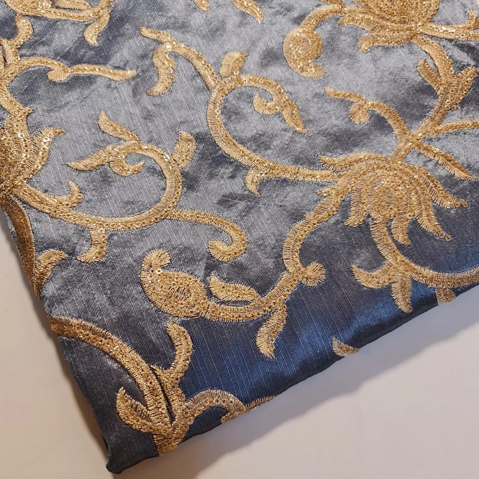Luxury Faux Raw Silk Embroidered Fabric – Gold Floral Décor, Craft & Dress Material (44