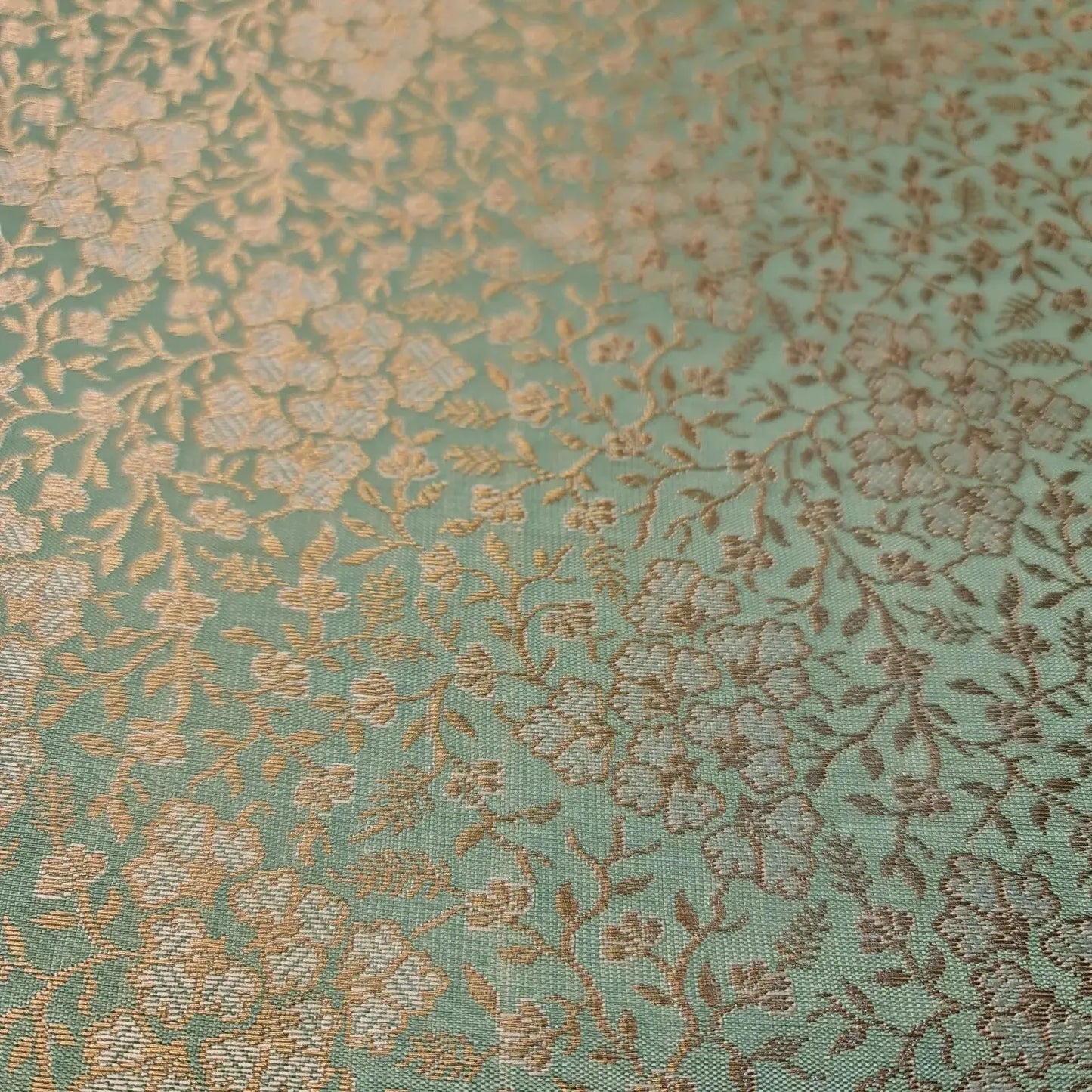 Ornamental Floral Pastels Indian Brocade Fabric | Gold Metallic Design 44" (112cm) Wide Dress, Craft & Décor Material – Sold by the Meter