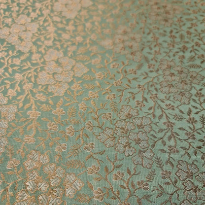 Ornamental Floral Pastels Indian Brocade Fabric | Gold Metallic Design 44" (112cm) Wide Dress, Craft & Décor Material – Sold by the Meter