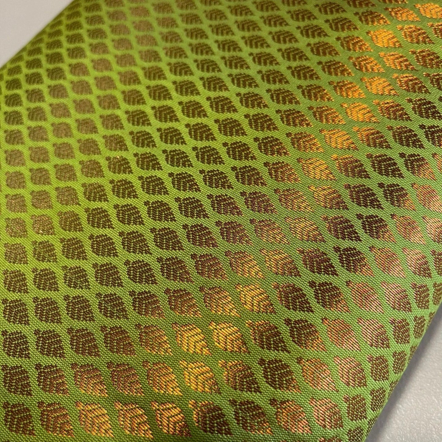 Ditsy Gold Leaf Print Brocade Fabric | 44" (112cm) Wide Premium Floral Jacquard Indian Banarasi Dress, Craft & Décor Material – Sold by the Metre  Lime Green