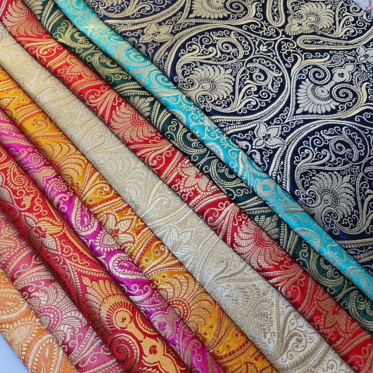 Ornamental Paisley Indian Banarasi Brocade Fabric | 44" (112cm) Wide Luxurious Decorative Jacquard Material – Sold by the Metre