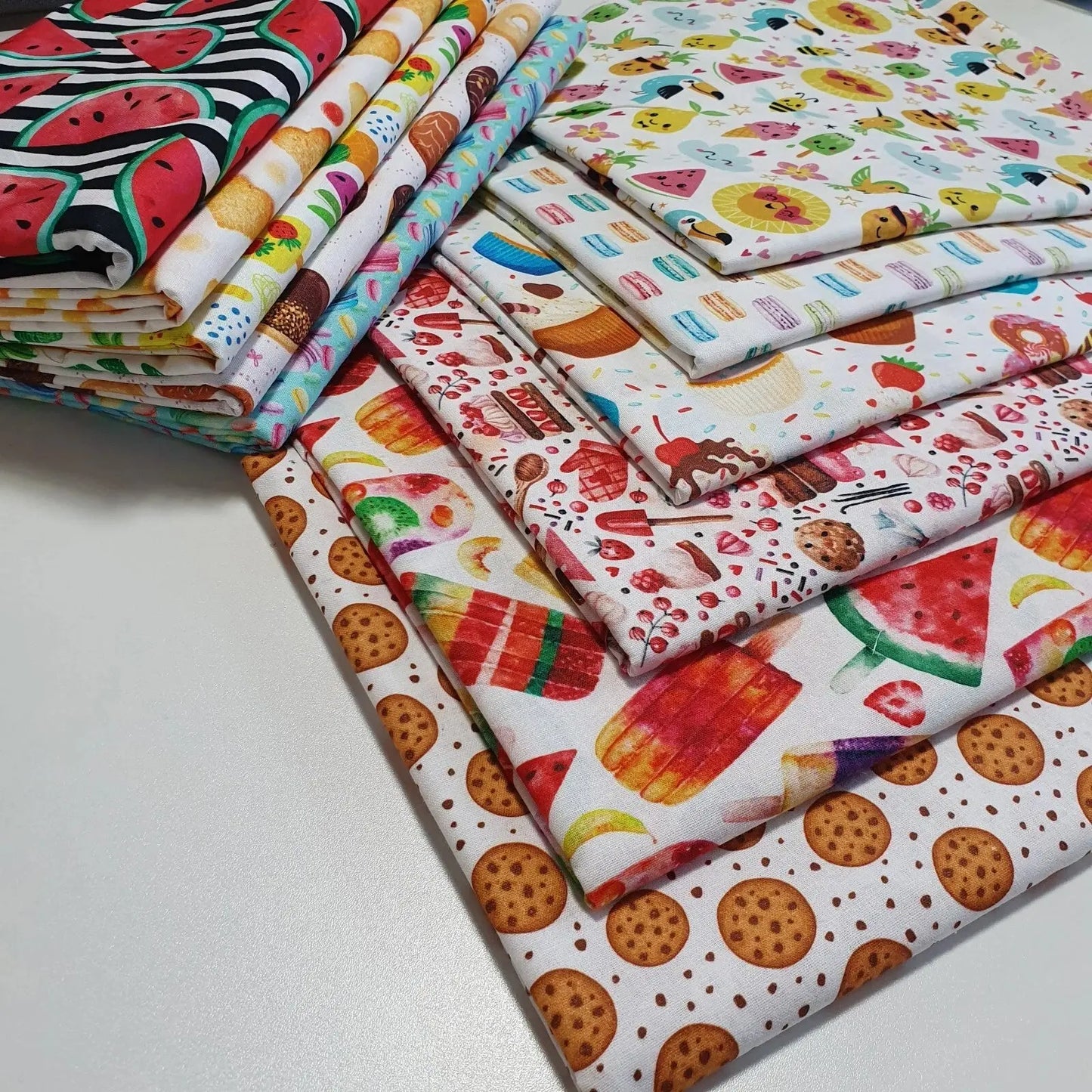 100% Cotton Printed Fabric | Treats, Fruits & Macaron Designs – 44" (112cm) Wide Soft Dressmaking, Quilting & Craft Material – Sold by the Metre