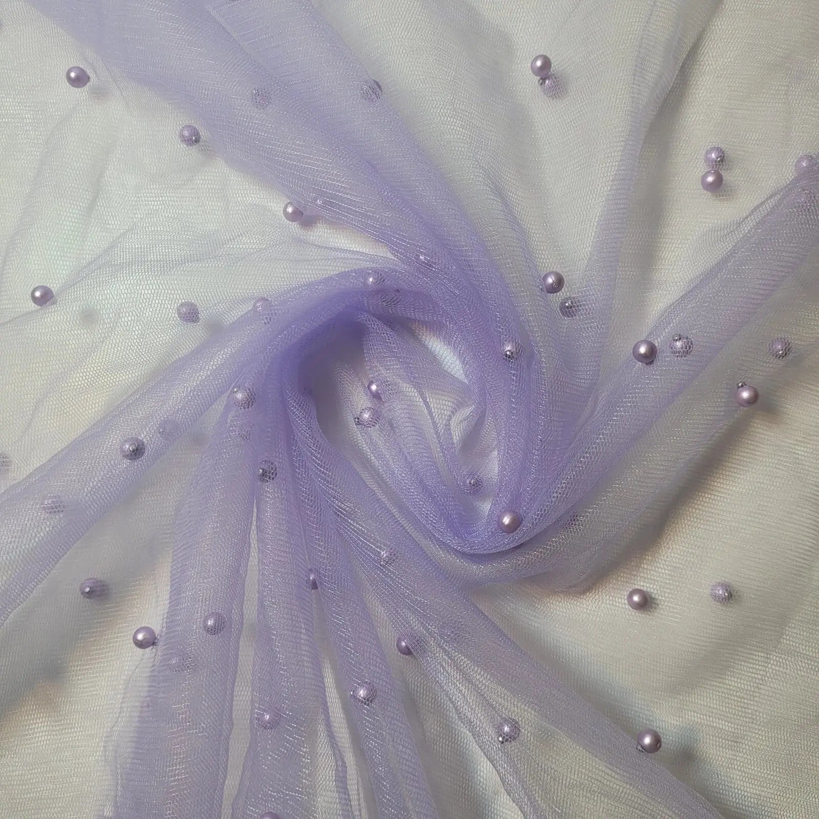 Tulle Beaded Pearl Lace Net Fabric | 58" (147cm) Wide Bridal Veil, Wedding Backdrop & Décor Material – Sold by the Metre