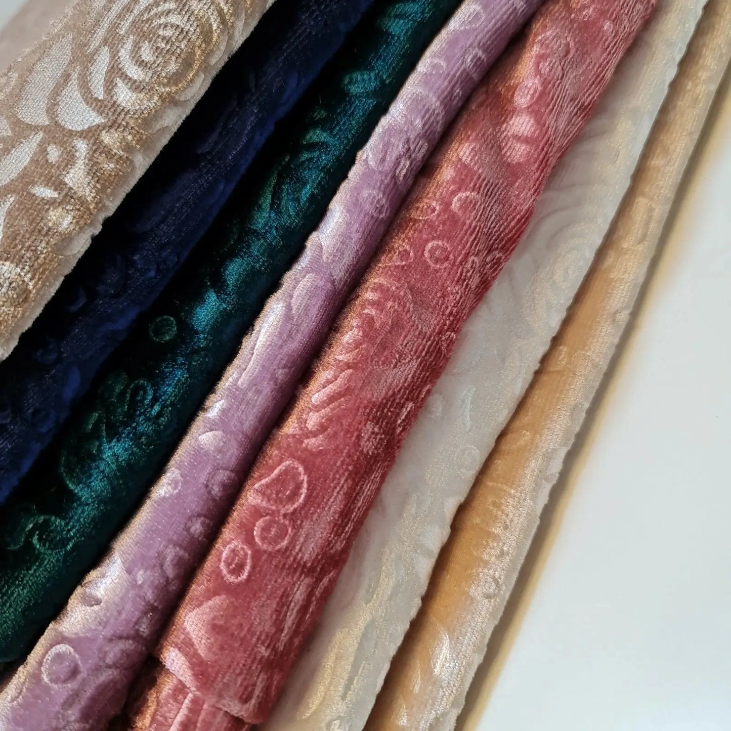 Roses Floral Embossed Stretch Velvet Velour Fabric | 58" (147cm) Wide Premium Dress & Craft Material – Sold by the Metre