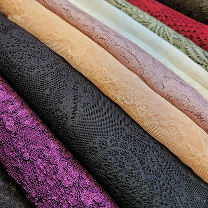 Floral Bridal Lace Fabric – 58" Wide Polyester Mesh & Elastane Blend Dress Material by the Meter