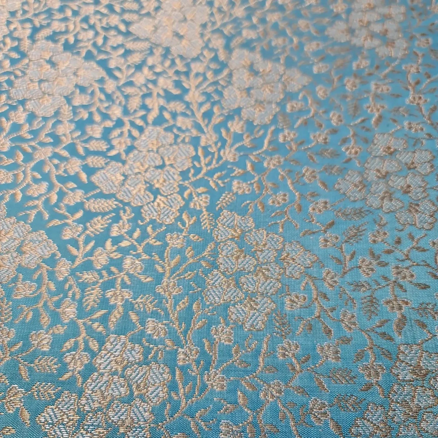 Ornamental Floral Pastels Indian Brocade Fabric | Gold Metallic Design 44" (112cm) Wide Dress, Craft & Décor Material – Sold by the Meter