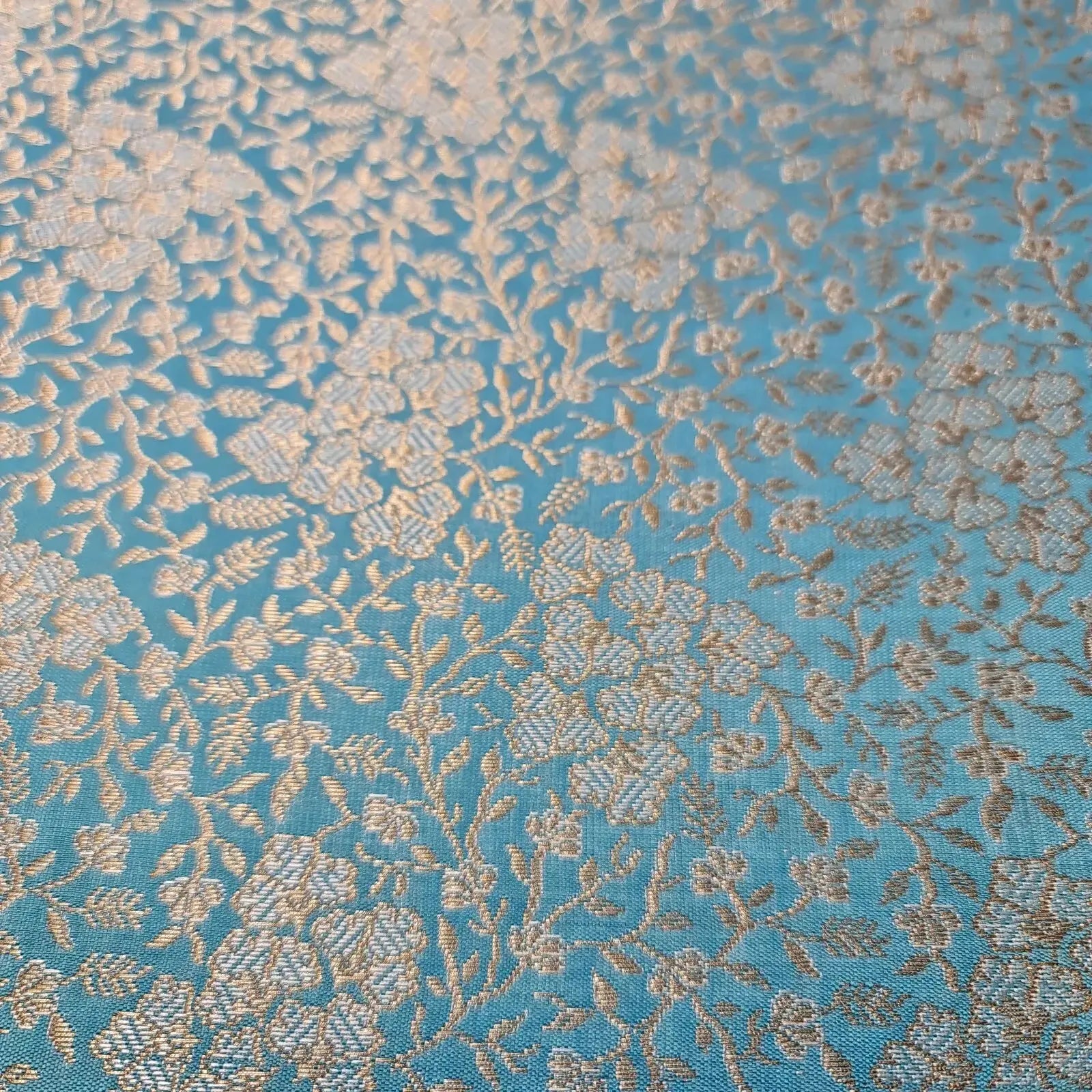 Ornamental Floral Pastels Indian Brocade Fabric | Gold Metallic Design 44" (112cm) Wide Dress, Craft & Décor Material – Sold by the Meter