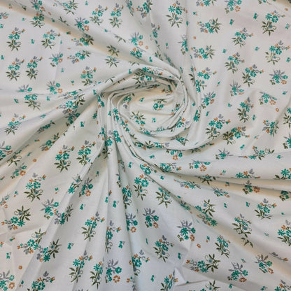 100% Cotton Printed Fabric | Leopard, Ditsy, Vintage, Polka & Rose Floral Designs – 44" (112cm) Wide Soft Dressmaking & Craft Material – Sold by the Metre  Teal Meadow Sprigs