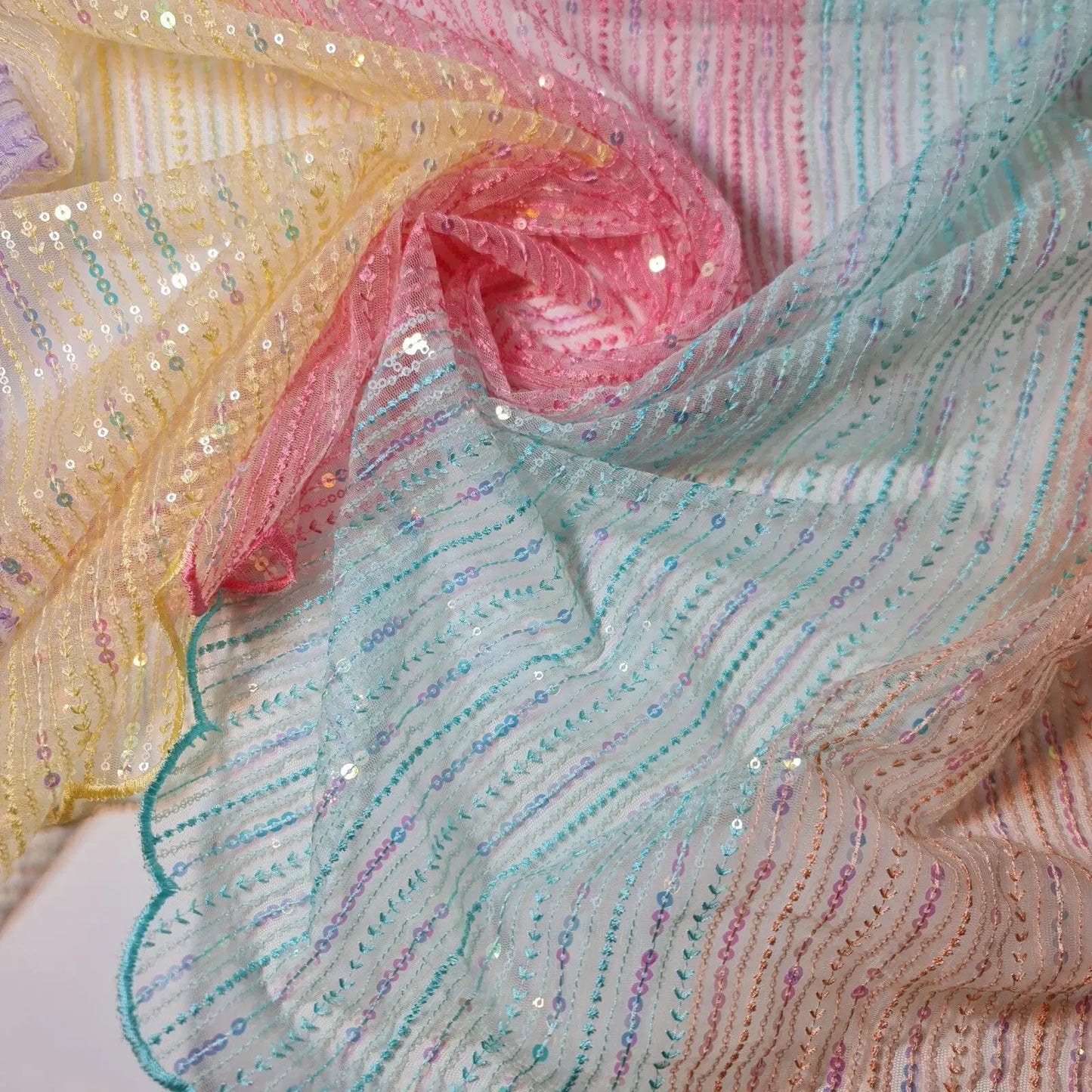 Multi Sequin Décor Mesh Fabric | 58" (147cm) Wide Bling Material for Weddings, Dressmaking & Craft Projects – Sold by the Metre