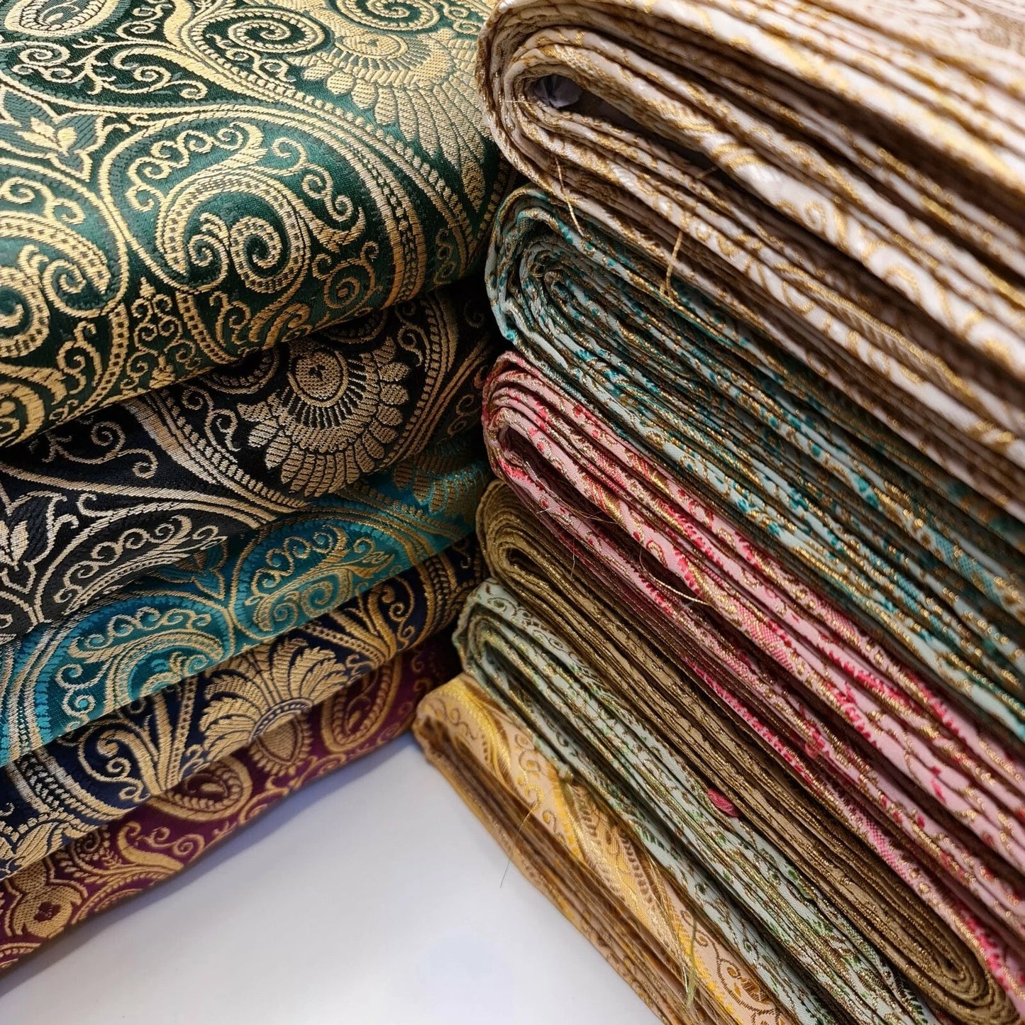 Ornamental Paisley Indian Banarasi Brocade Fabric | 44" (112cm) Wide Luxurious Decorative Jacquard Material – Sold by the Metre