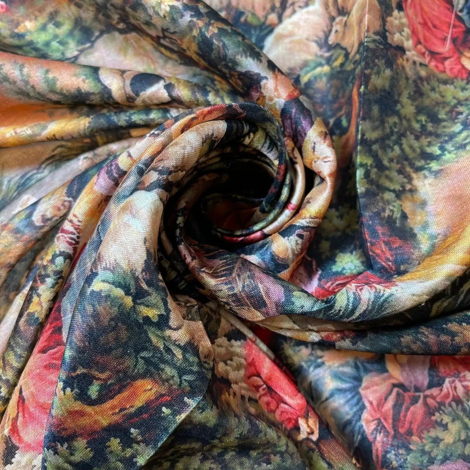 Polyester Faux Raw Silk Fabric – Digital Print 112cm (44") Wide Floral & Abstract Dress Material by the Metre